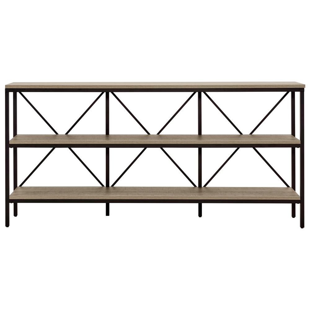 Kira 64" Wide Rectangular Console Table in Blackened Bronze/Antiqued Gray Oak. Picture 3