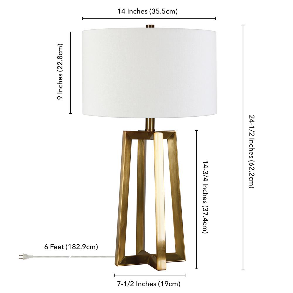 Helena 24.5" Tall Table Lamp with Fabric Shade in Brass/White. Picture 4