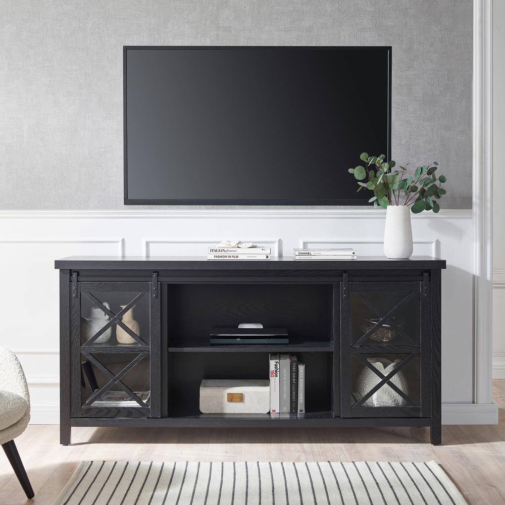Clementine Rectangular TV Stand for TV's up to 80" in Black Grain. Picture 4
