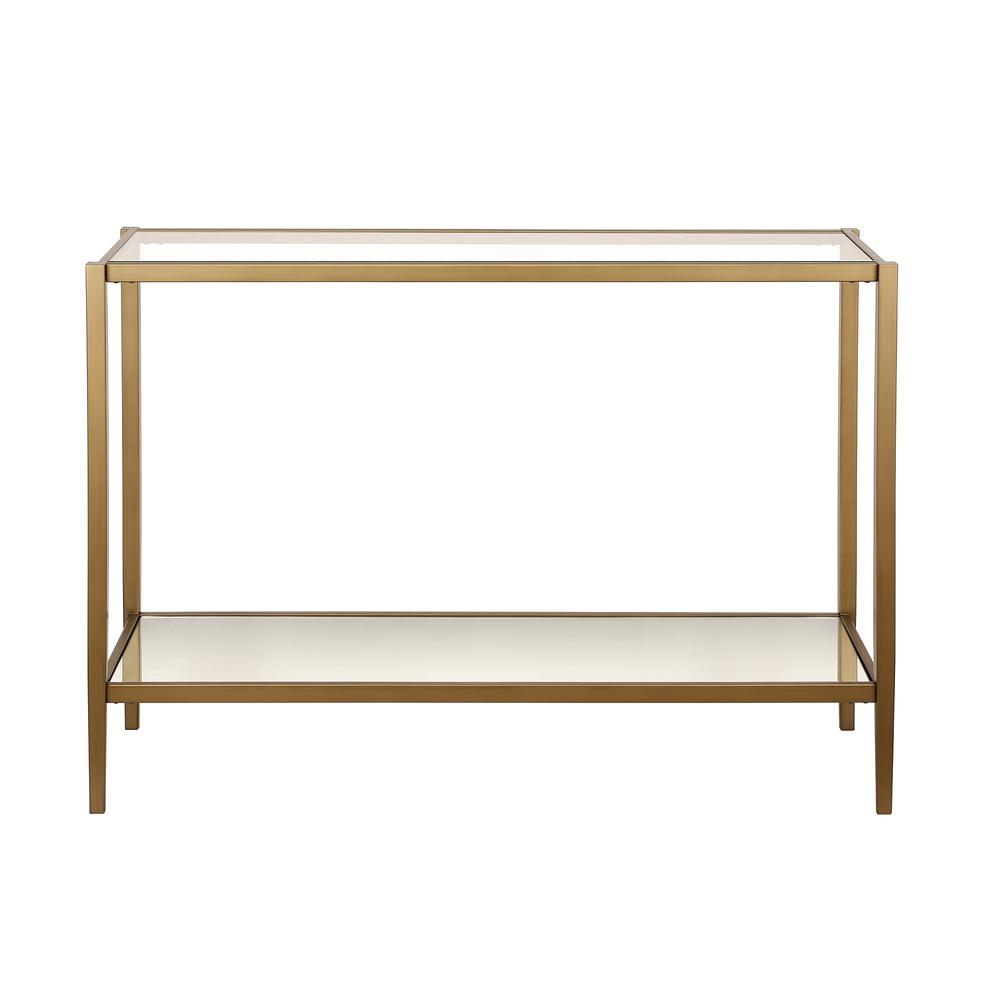 Hera 42'' Wide Rectangular Console Table with Glass Shelf in Brass. Picture 3