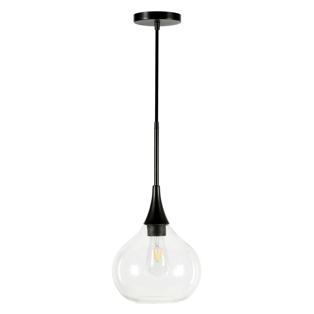 Ida 9.5" Wide Pendant with Glass Shade in Matte Black/Clear. Picture 1