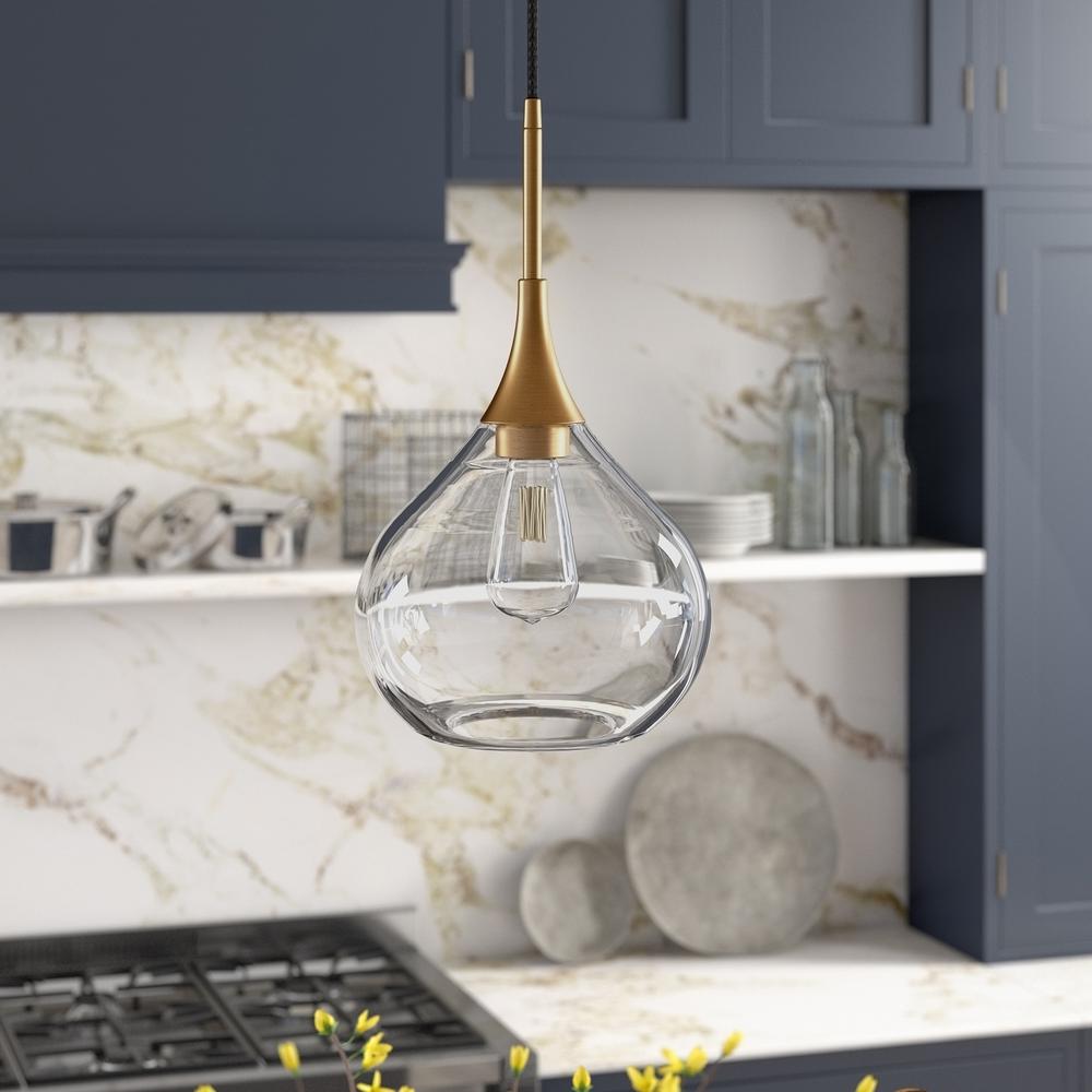 Ida 9.5" Wide Pendant with Glass Shade in Brass/Clear. Picture 2
