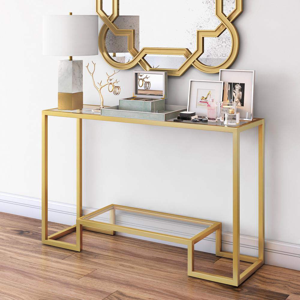Athena 47.75'' Wide Rectangular Console Table in Brass. Picture 2