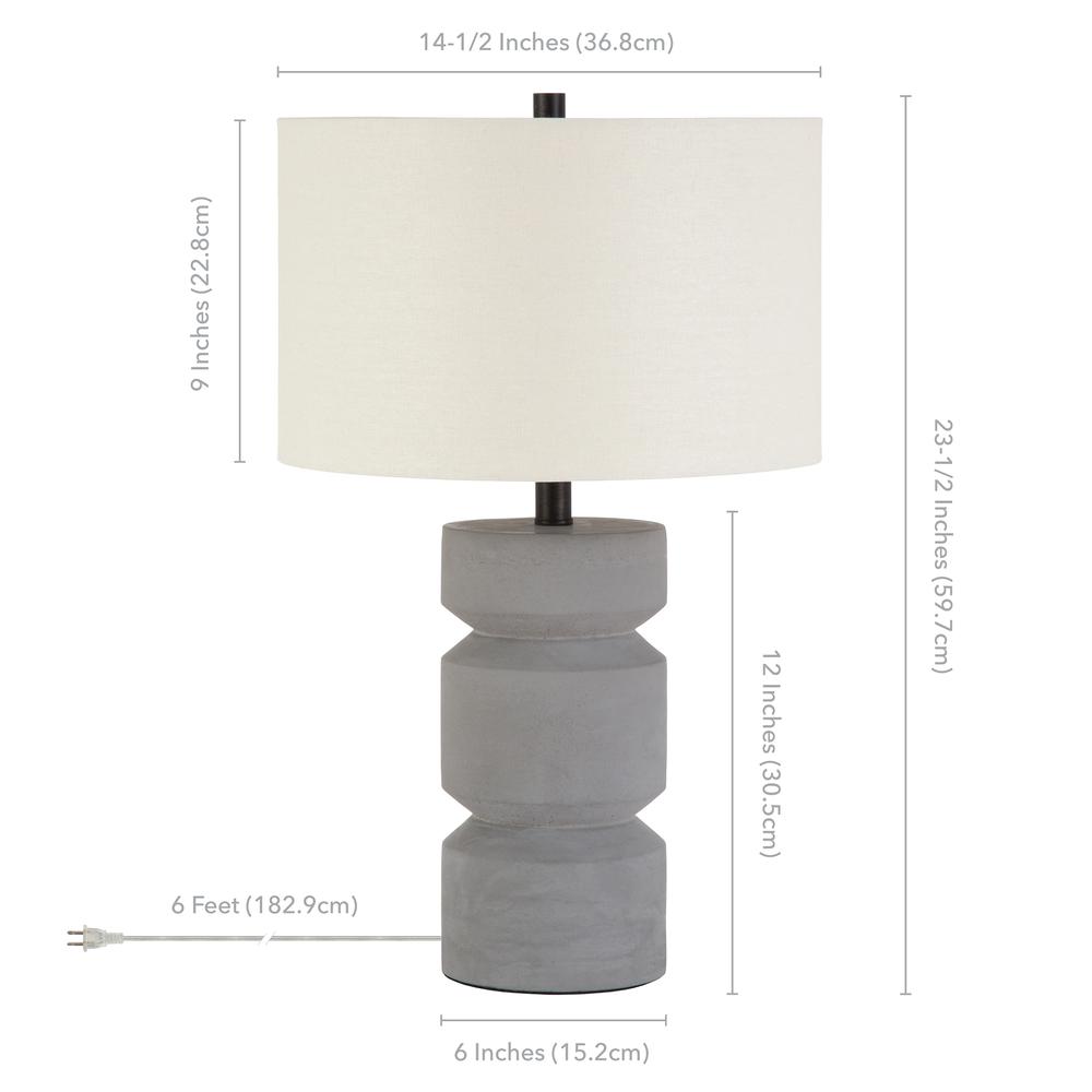 Reyna 23.5" Tall Table Lamp with Fabric Shade in Concrete/White. Picture 4