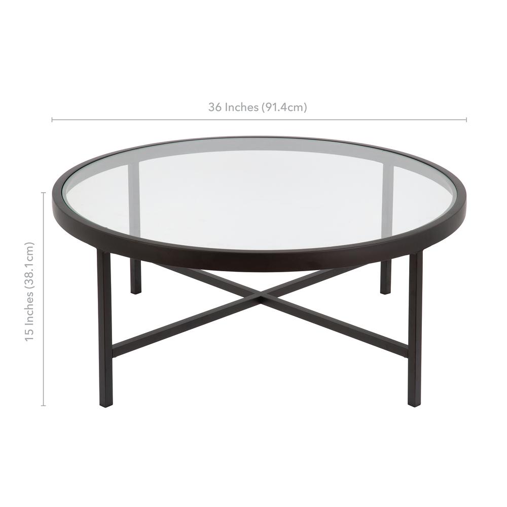 Xivil 36'' Wide Round Coffee Table with Glass Top in Blackened Bronze. Picture 5