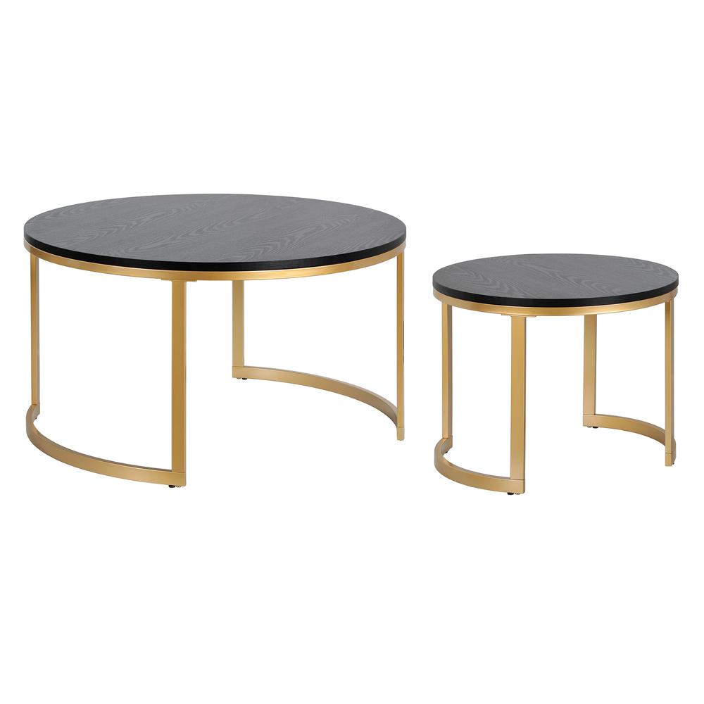Mitera Round Nested Coffee Table with MDF Top in Brass/Black Grain. Picture 3
