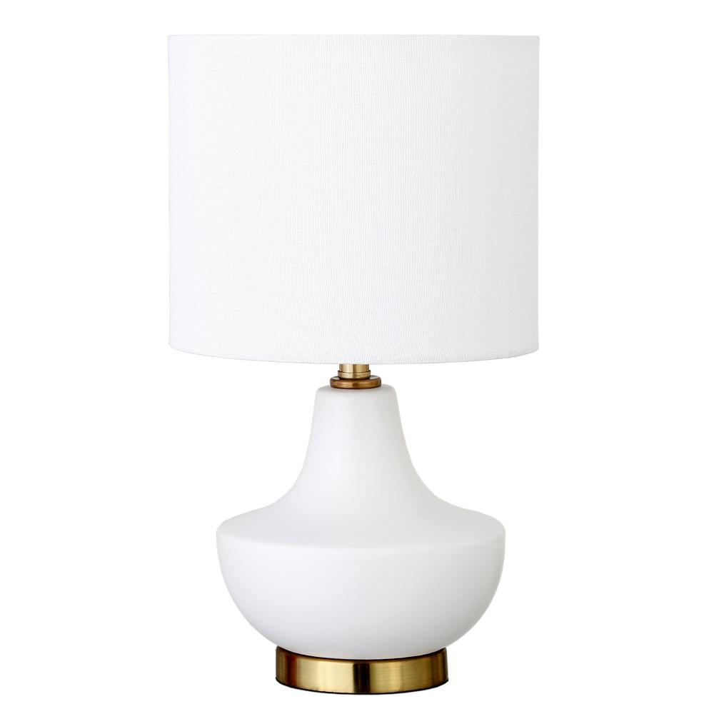 Calvin 13.5" Tall Mini Lamp with Fabric Shade in Matte White/White. Picture 1