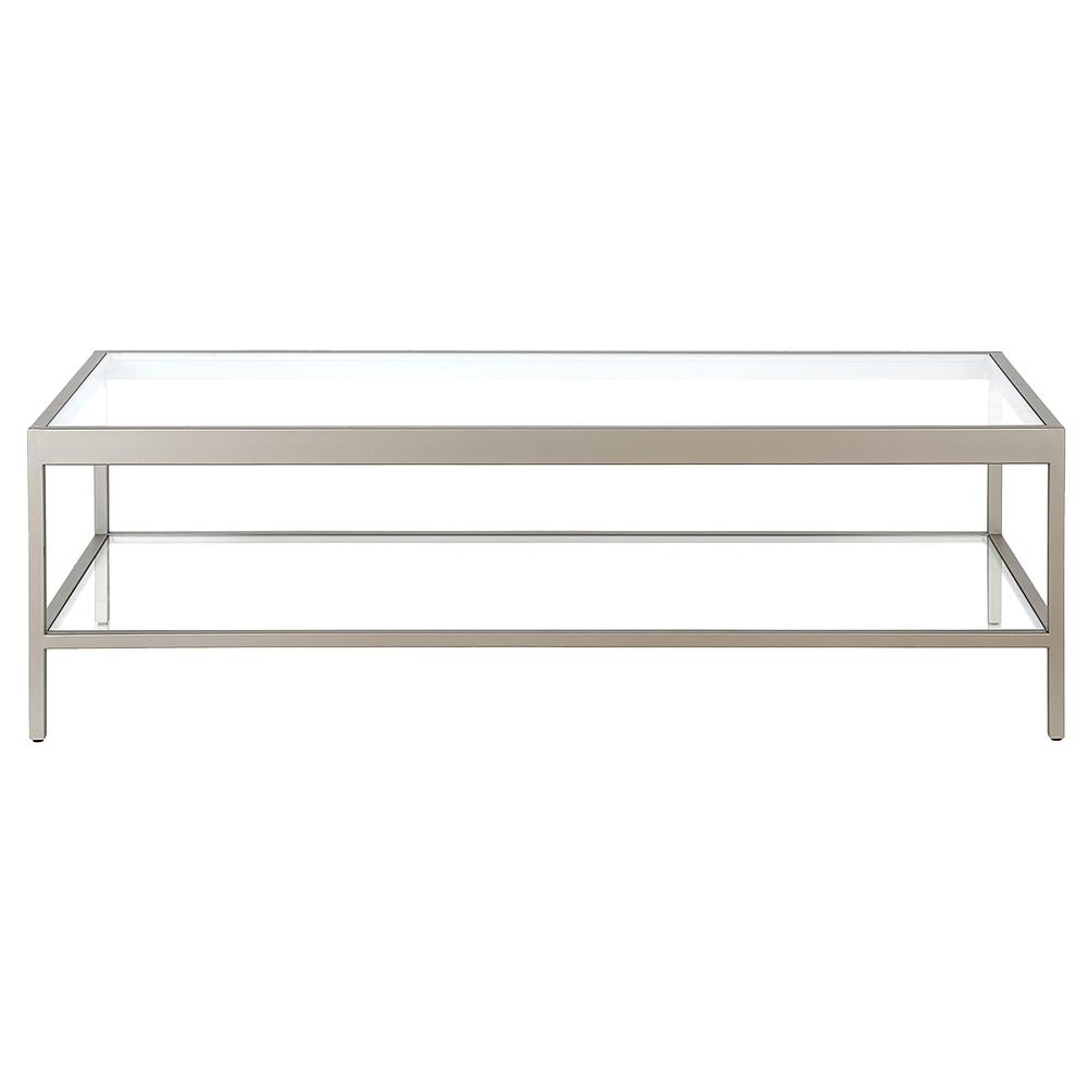 Alexis 54'' Wide Rectangular Coffee Table in Satin Nickel. Picture 3