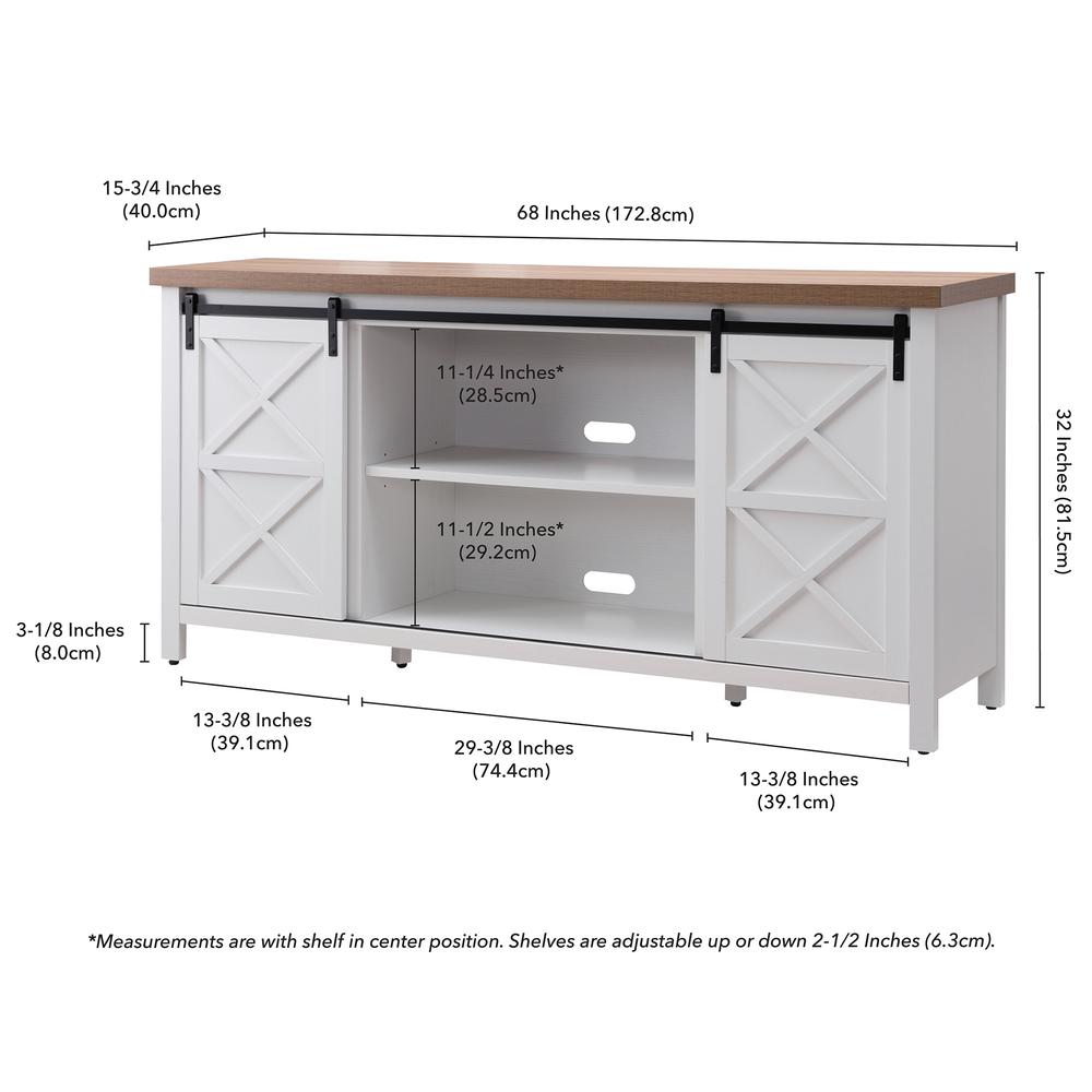 Elmwood Rectangular TV Stand for TV's up to 80" in White/Golden Oak. Picture 5