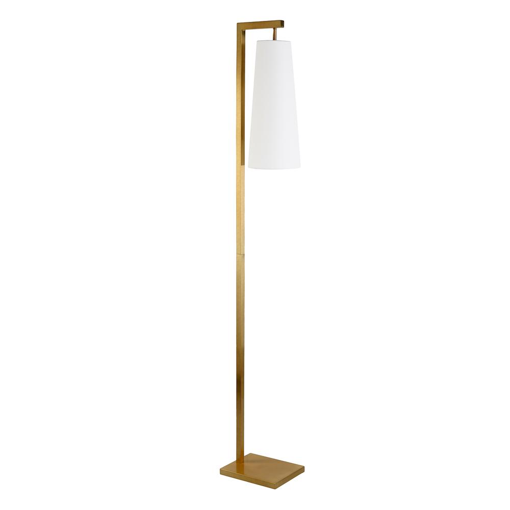 Moser 71" Tall Floor Lamp with Fabric Shade in Brass/White. Picture 1