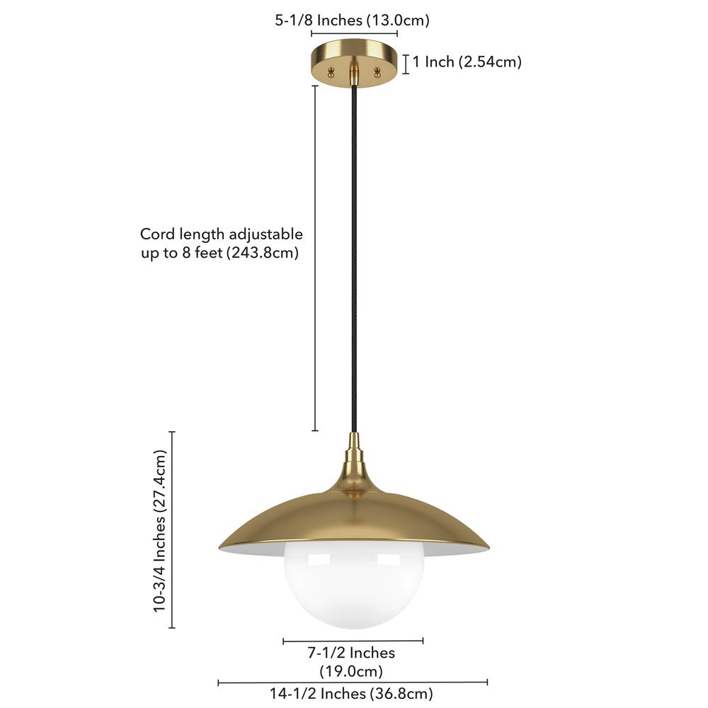 Alvia 14.5" Wide Pendant with Metal/Glass Shade in Brass/White. Picture 5