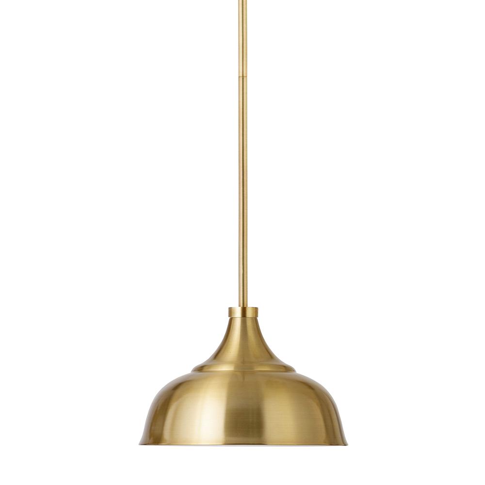 Mackenzie 10.75" Wide Pendant with Metal Shade in Brass/Brass. Picture 3