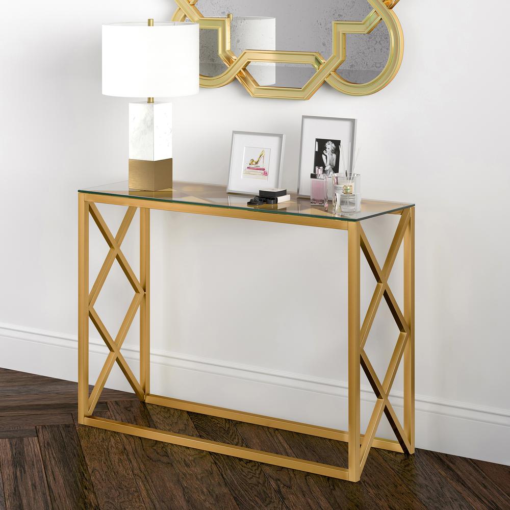 Dixon 42'' Wide Rectangular Console Table in Brass. Picture 5
