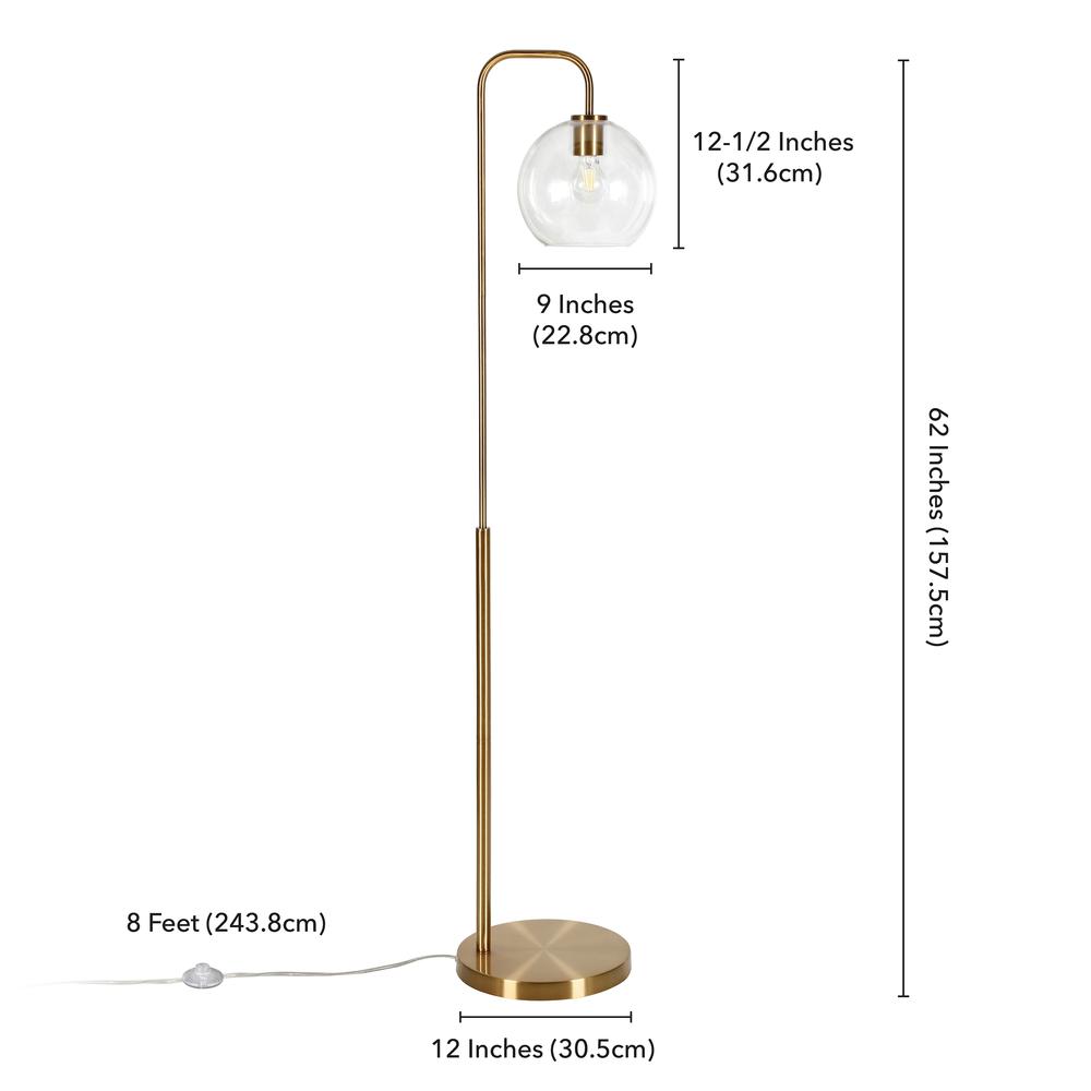 Harrison Arc Floor Lamp with Glass Shade in Brass/Clear. Picture 4