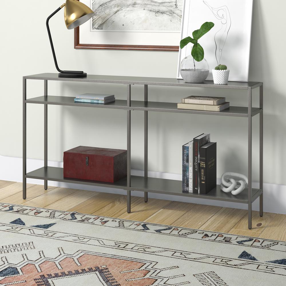Sivil 55'' Wide Rectangular Console Table with Metal Shelves in Gunmetal Gray. Picture 2