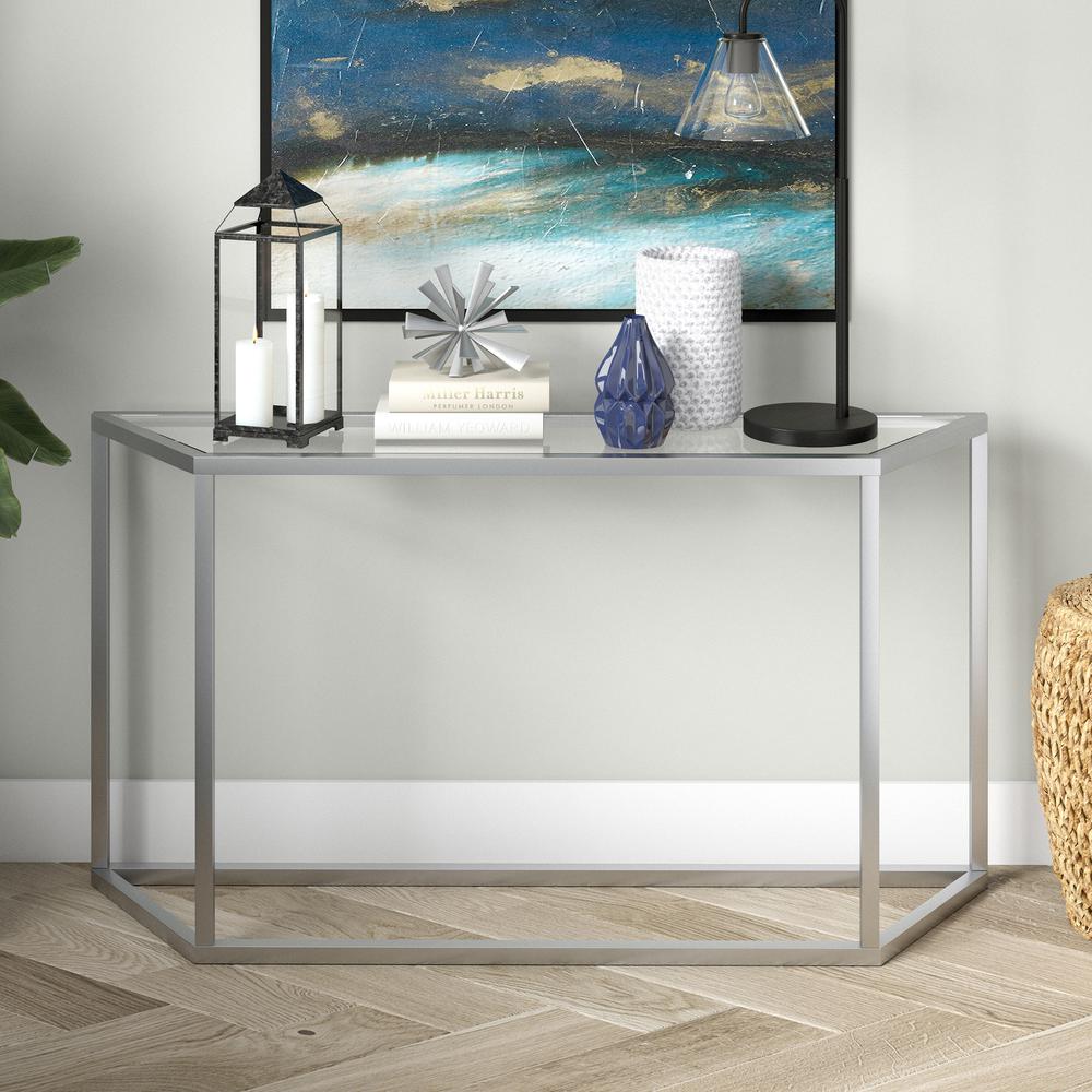 Levi 55'' Wide Trapezoid Console Table in Silver. Picture 2