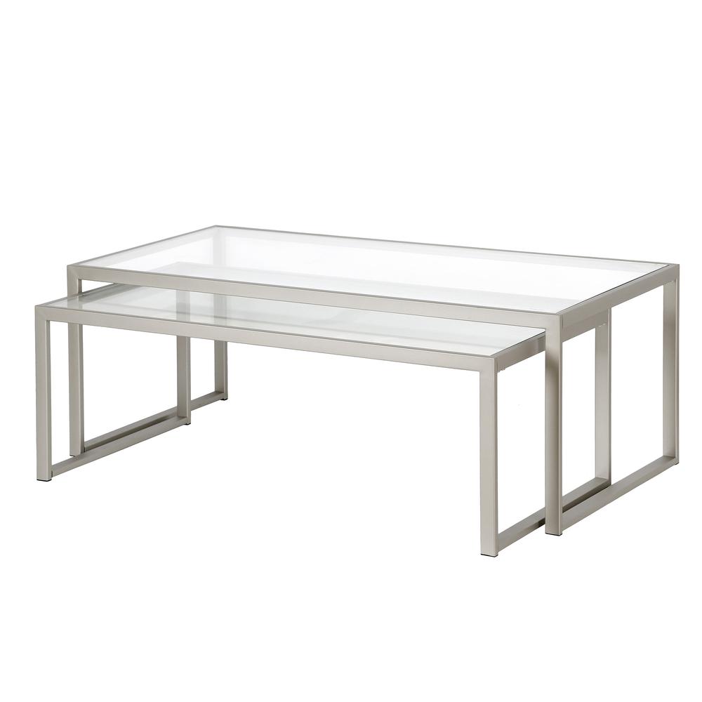 Rocco Rectangular Nested Coffee Table in Satin Nickel. Picture 1