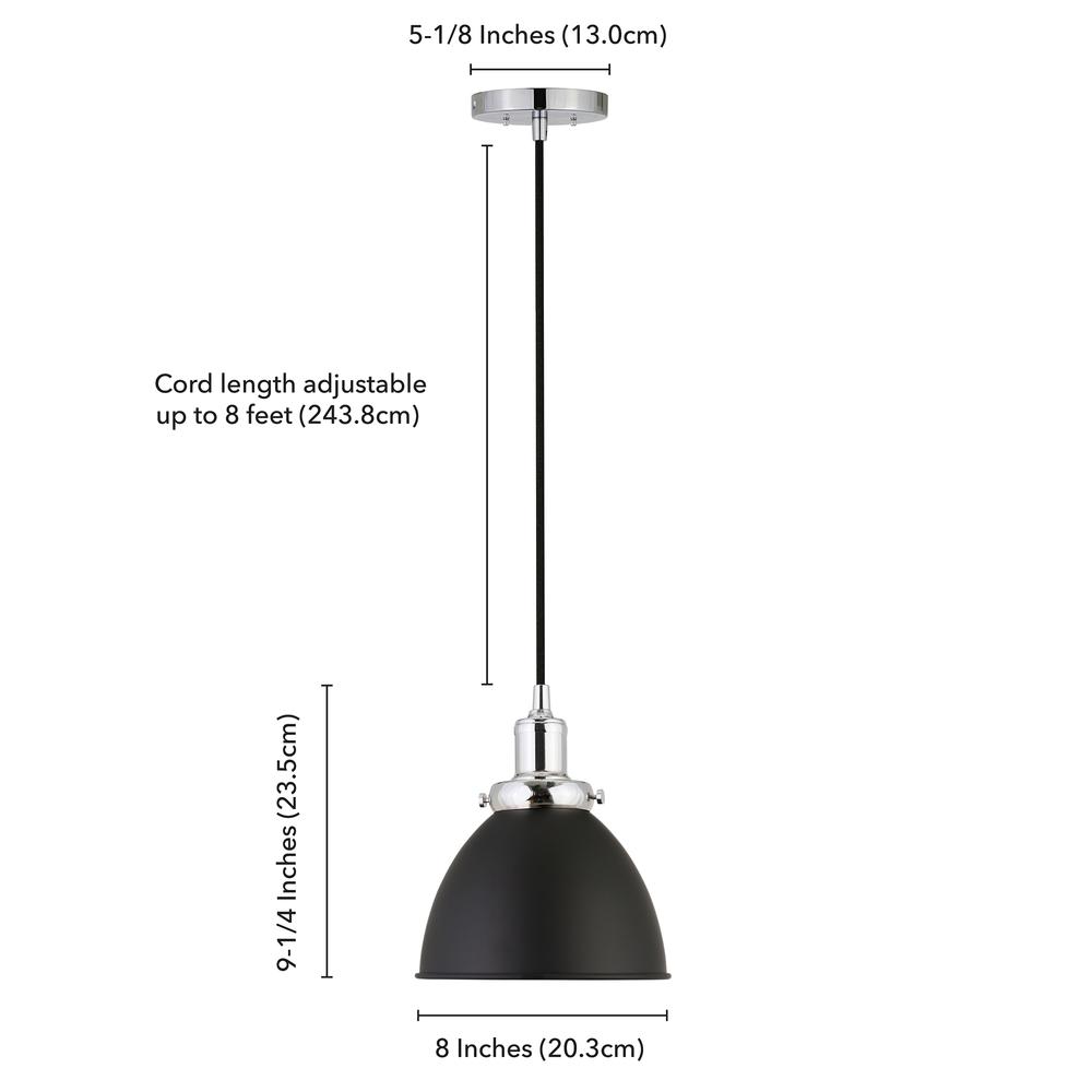 Madison 8" Wide Pendant with Metal Shade in Blackened Bronze/Polished Nickel/Blackened Bronze. Picture 5