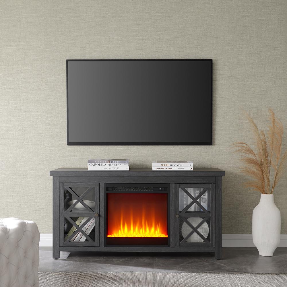 Colton Rectangular TV Stand with Crystal Fireplace for TV's up to 55" in Charcoal Gray. Picture 4