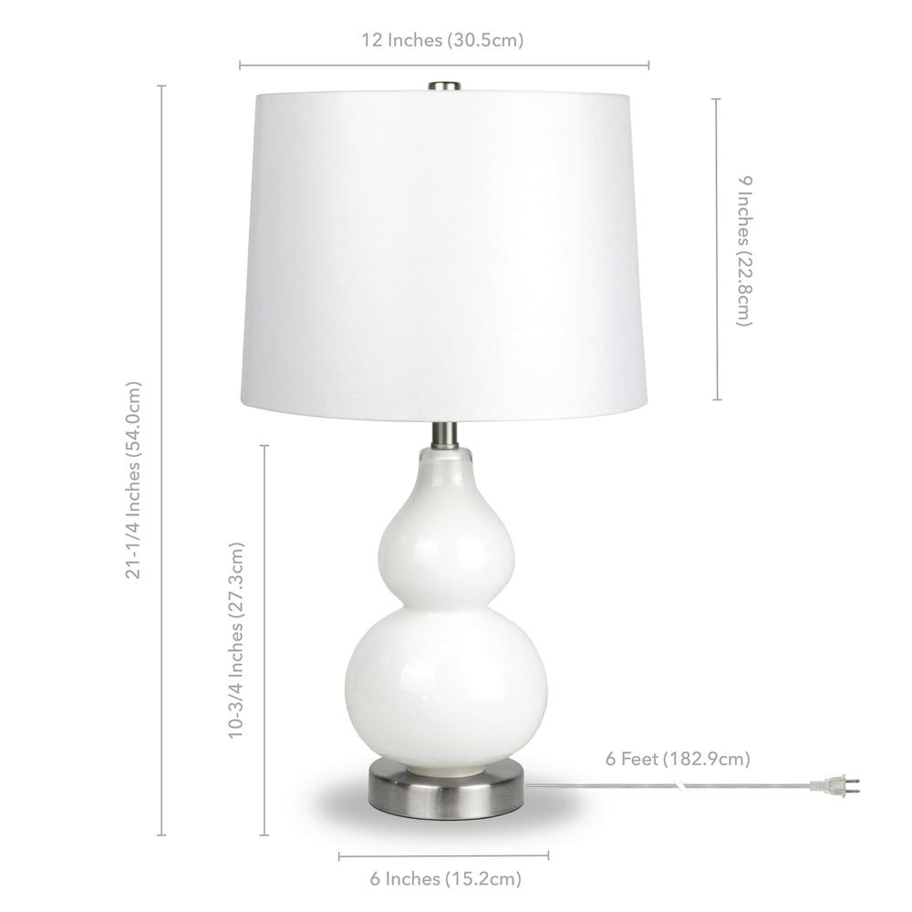 Katrina 21.25" Tall Petite Table Lamp with Fabric Shade in White Glass/Satin Nickel/White. Picture 4