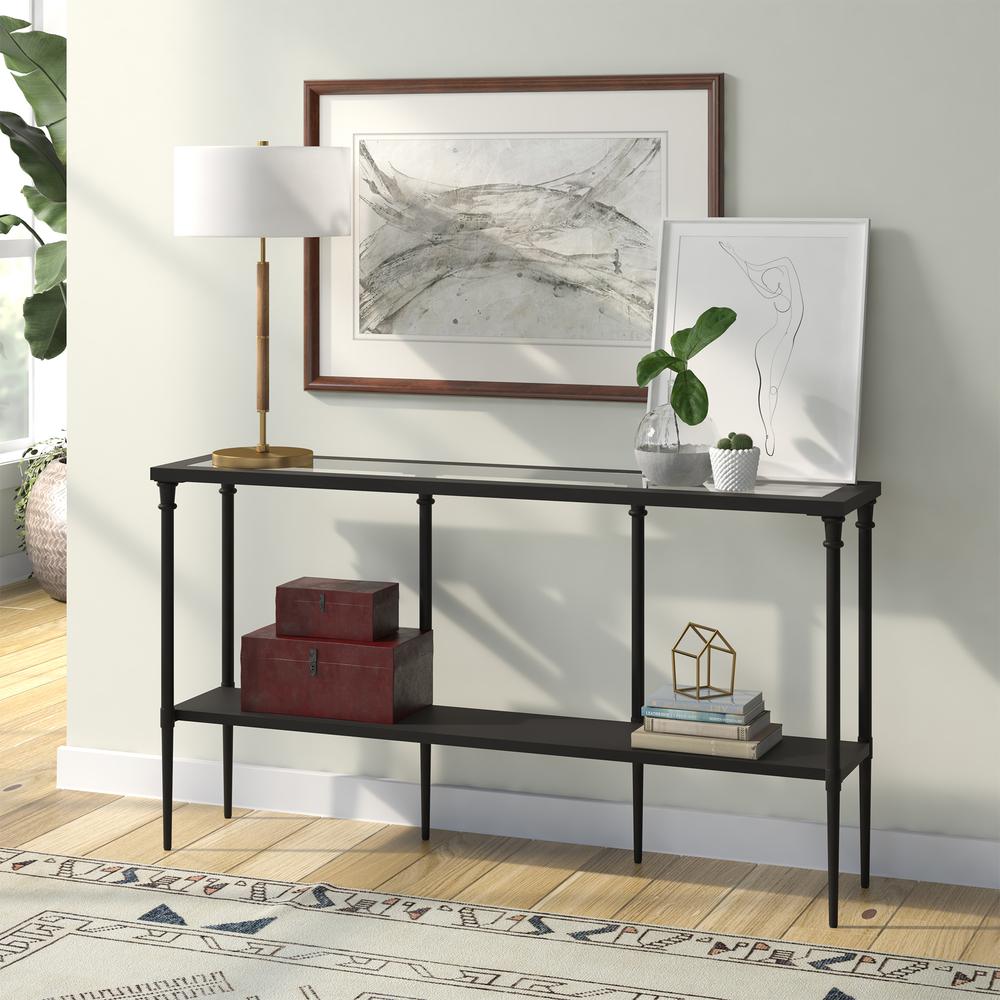 Nellie 55'' Wide Rectangular Console Table with Metal Shelf in Blackened Bronze. Picture 5