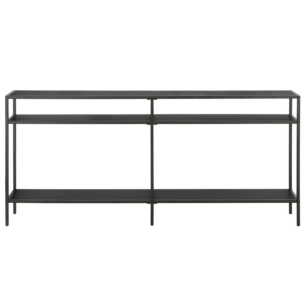 Sivil 64'' Wide Rectangular Console Table with Metal Shelves in Blackened Bronze. Picture 3
