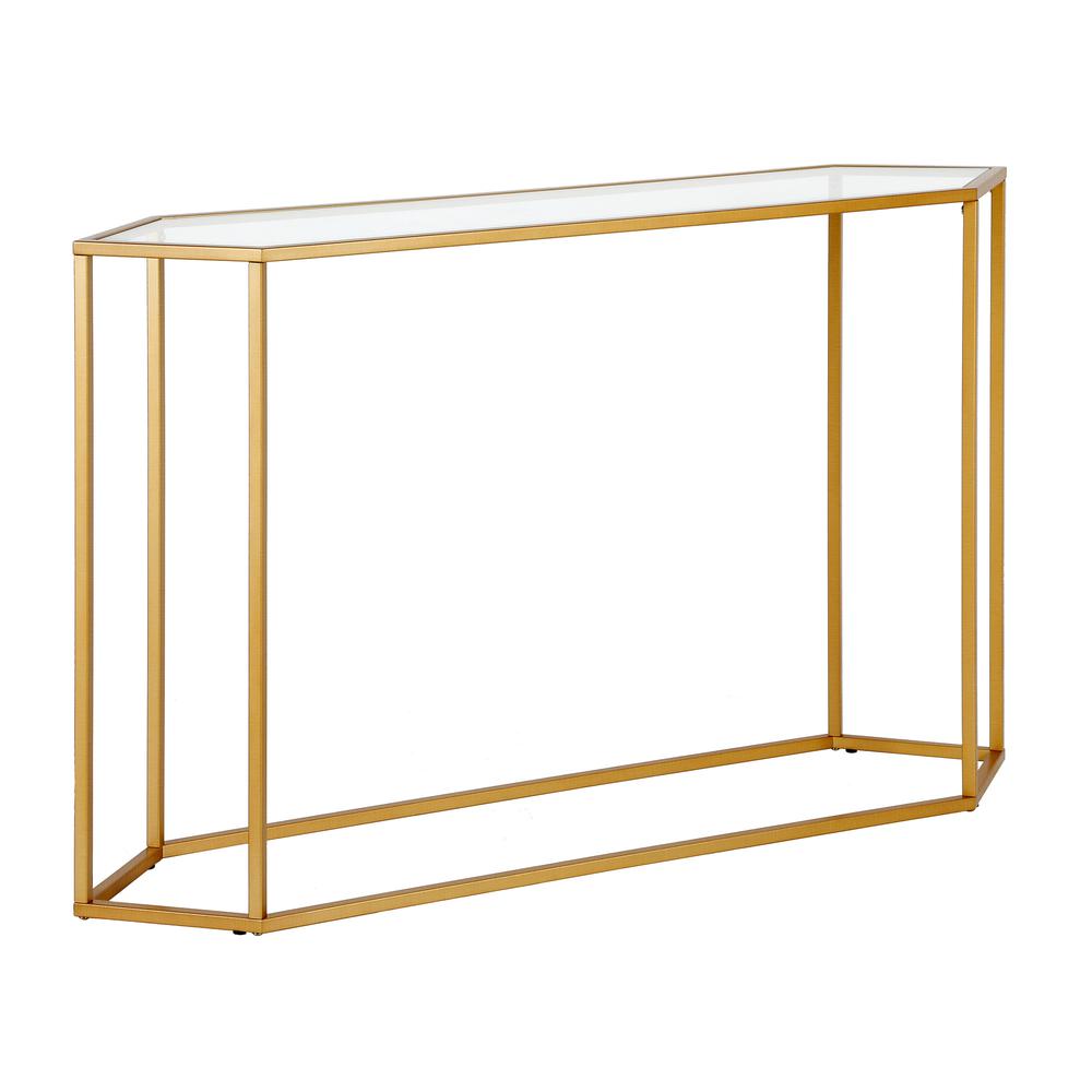 Beck 48'' Wide Hexagonal Console Table in Brass. Picture 1