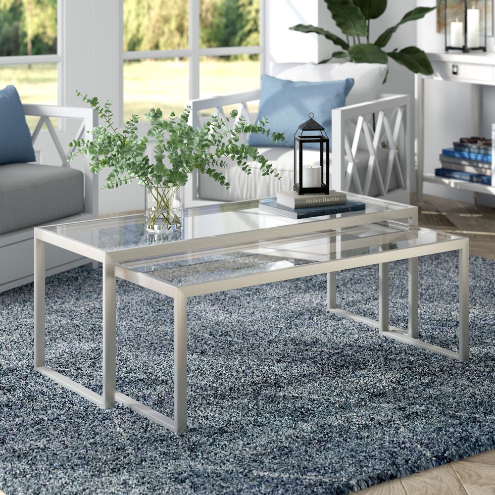 Rocco Rectangular Nested Side Table in Satin Nickel