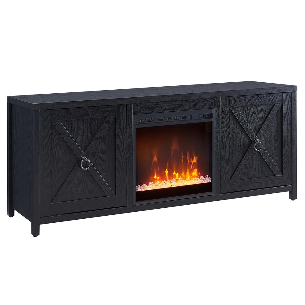 Granger Rectangular TV Stand with Crystal Fireplace for TV's up to 65" in Black. Picture 1