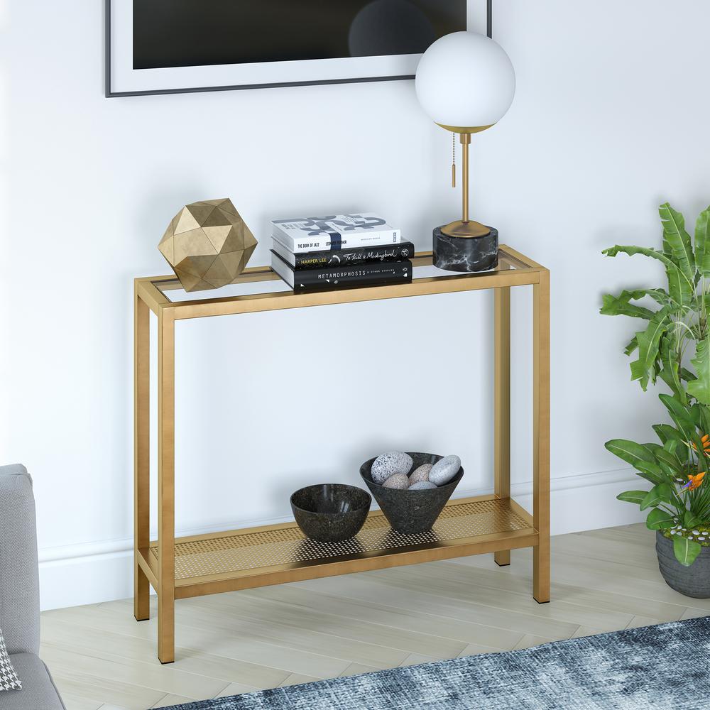 Rigan 36'' Wide Rectangular Console Table in Brass. Picture 2