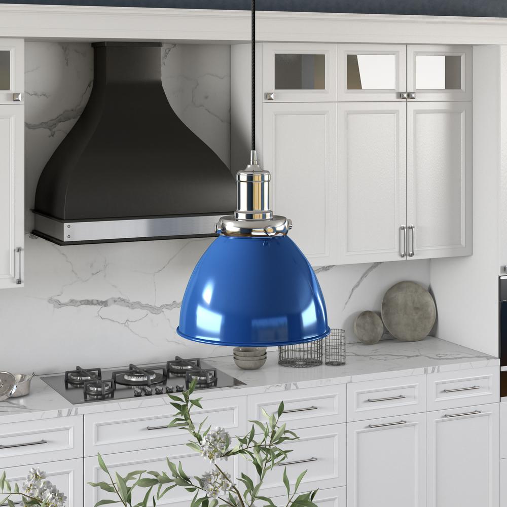 Madison 8" Wide Pendant with Metal Shade in Blue/Polished Nickel/Blue. Picture 2