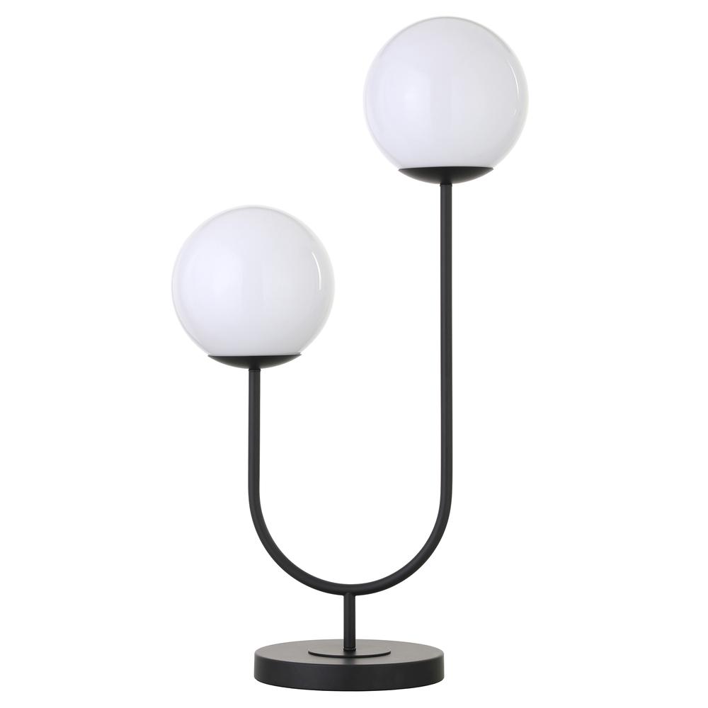 Dufrene 2-Light Table Lamp with Glass Shades in Blackened Bronze/White Milk. Picture 1