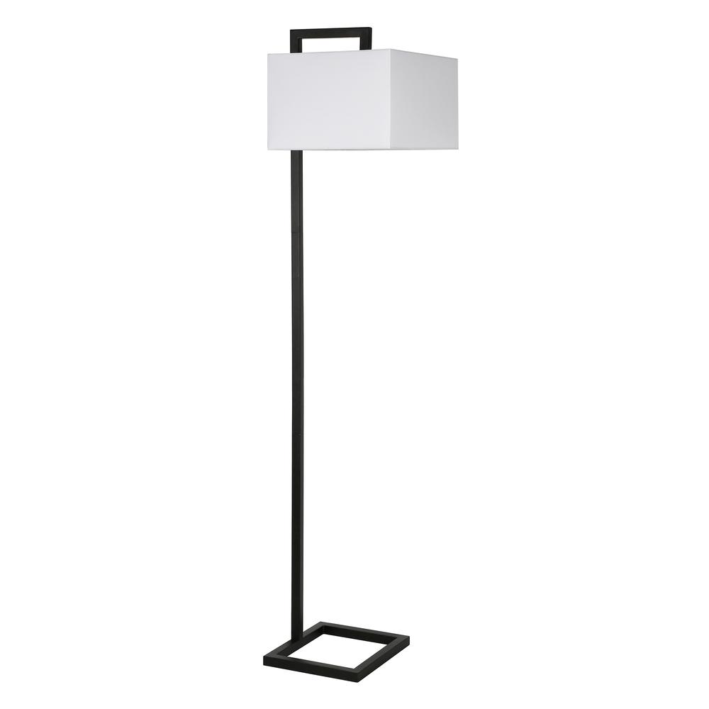 Grayson 68" Tall Floor Lamp with Fabric Shade in Blackened Bronze/White. Picture 1