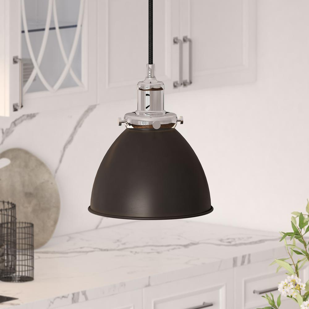 Madison 8" Wide Pendant with Metal Shade in Blackened Bronze/Polished Nickel/Blackened Bronze. Picture 2