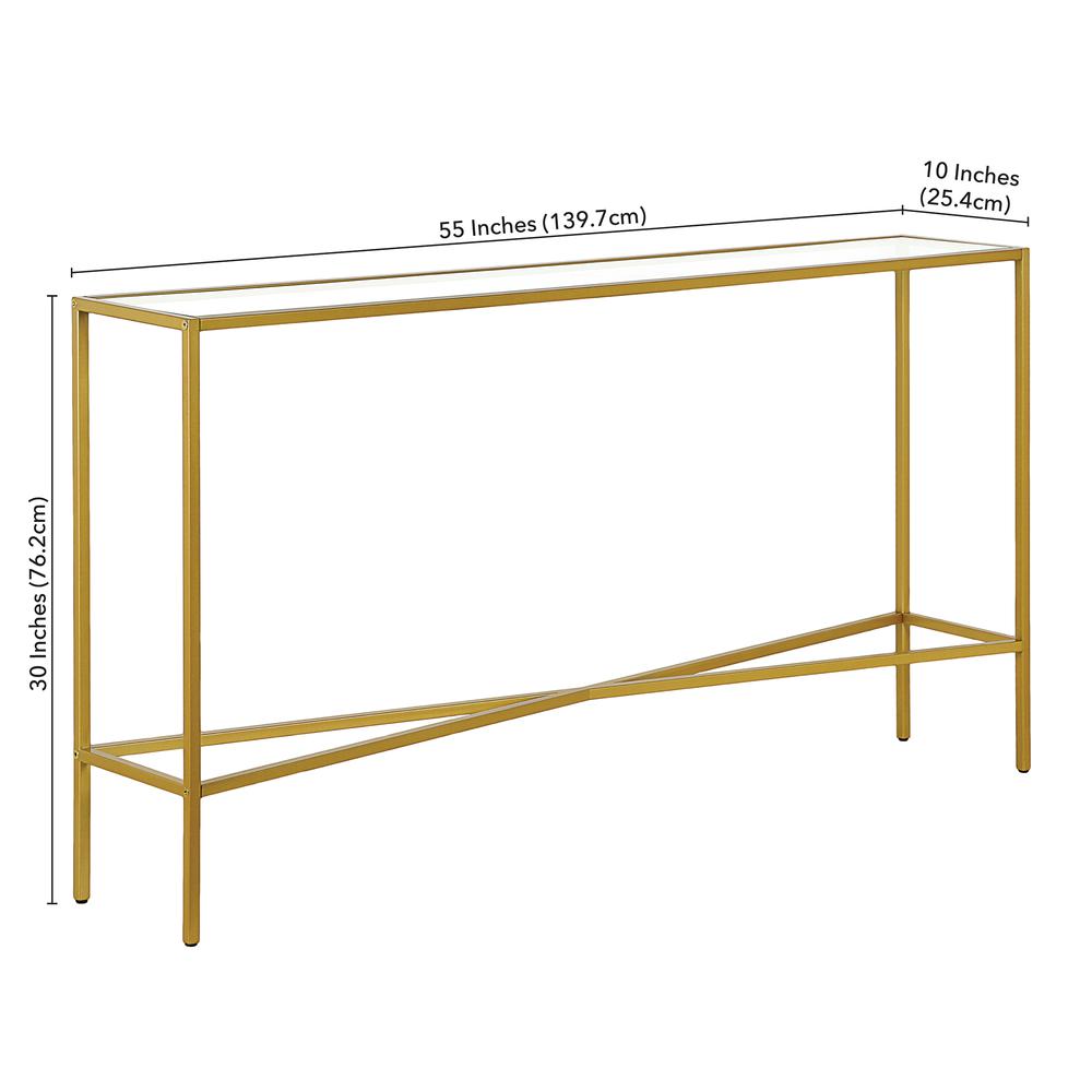 Henley 55'' Wide Rectangular Console Table with Glass Top in Brass. Picture 5