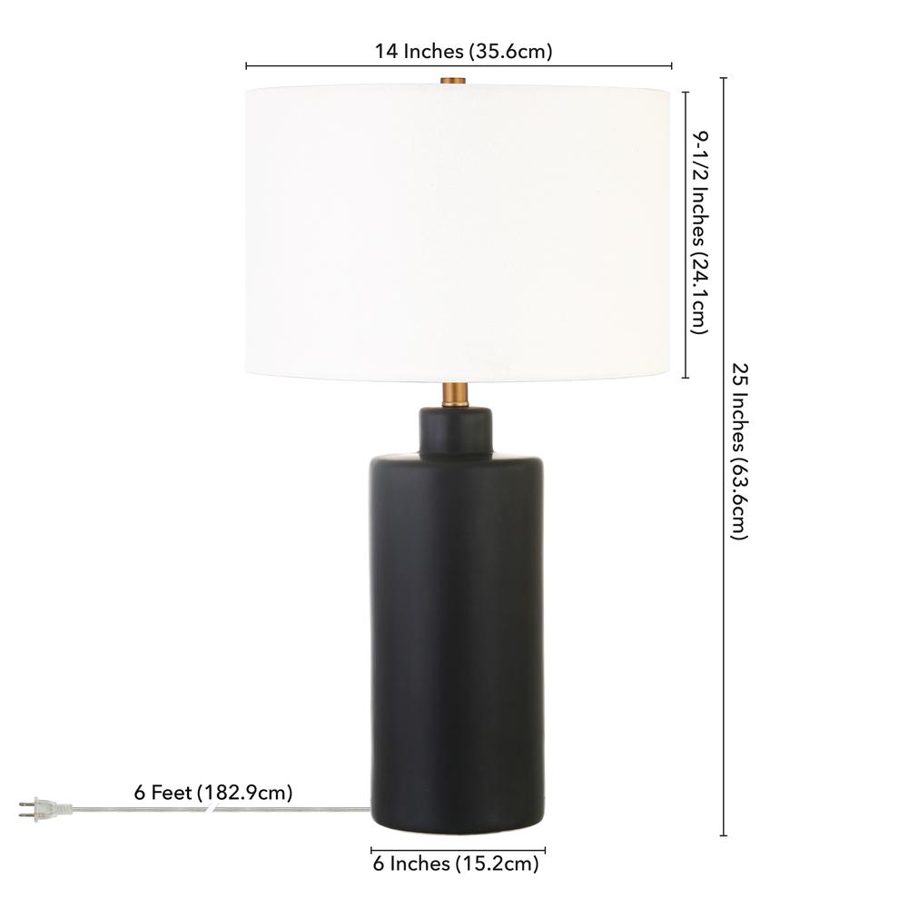 Carlina 25" Tall Ceramic Table Lamp with Fabric Shade in Matte Black/White. Picture 4