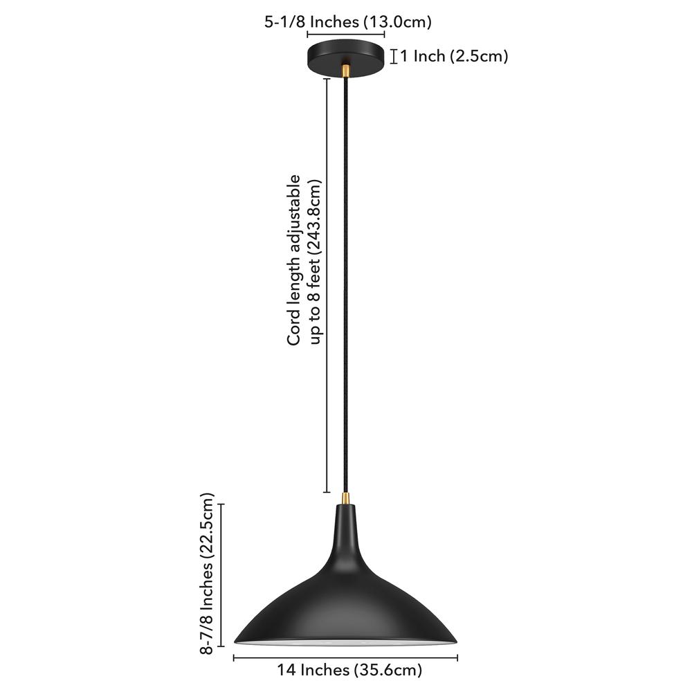 Barton 14" Wide Pendant with Metal Shade in Matte Black/Brass/Matte Black. Picture 5