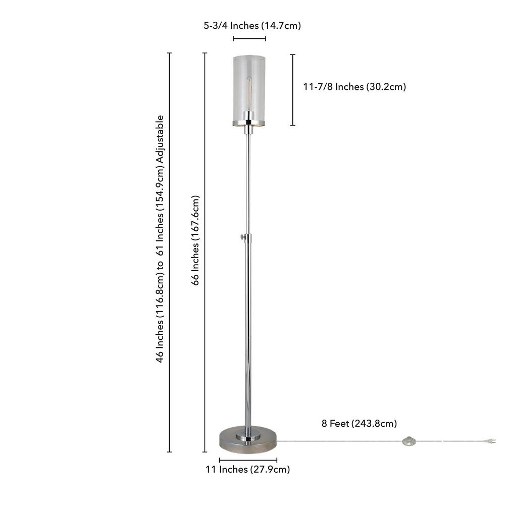 Frieda 66" Tall Floor Lamp with Glass Shade in Polished Nickel/Clear. Picture 5