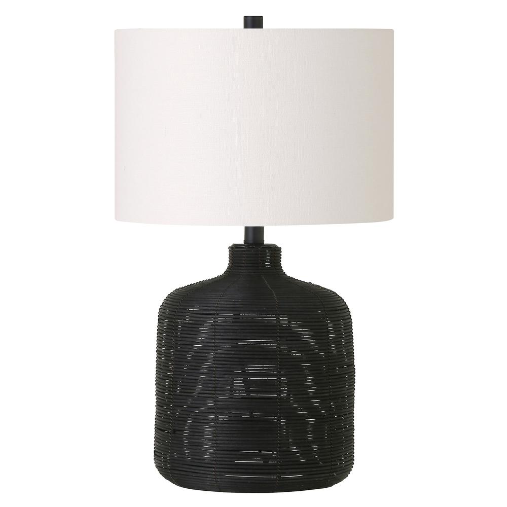Jolina 20.5" Tall Petite/Rattan Table Lamp with Fabric Shade in Black Rattan/White. The main picture.