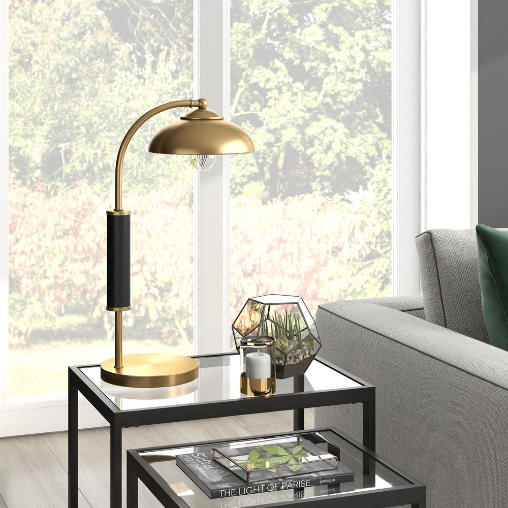Denton 24" Tall Two-Tone Table Lamp with Metal Shade in Brass/Matte Black/Brass. Picture 2