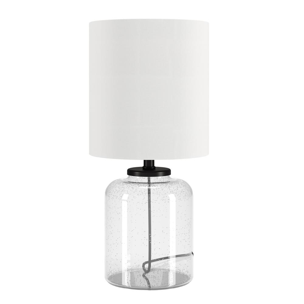 Lowry 14.75" Tall Mini Lamp with Fabric Shade in Seeded Glass/White. Picture 1
