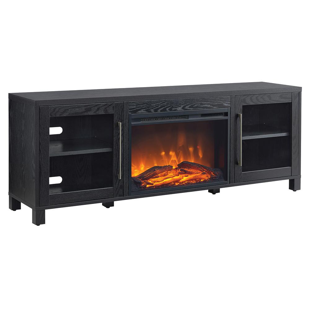 Quincy Rectangular TV Stand with 26" Log Fireplace for TV's up to 80" in Black Grain. Picture 1