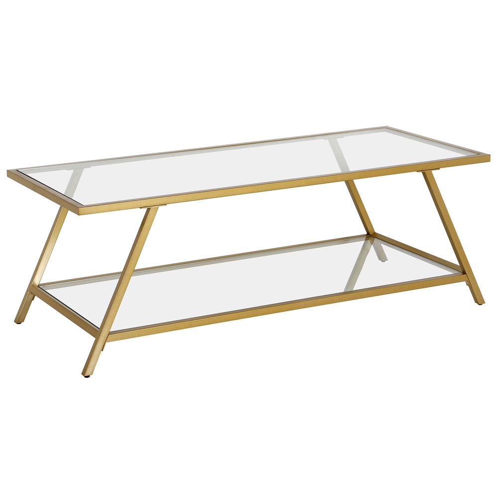 Yair 48'' Wide Rectangular Coffee Table in Brass. Picture 1