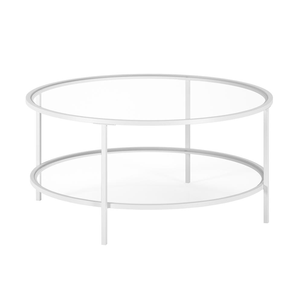 Sivil 36'' Wide Round Coffee Table with Glass Top in White. Picture 3