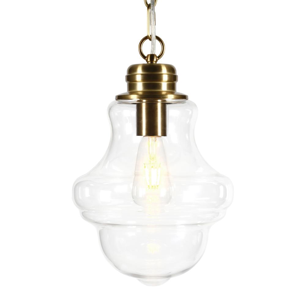 Annie 9.13" Wide Pendant with Glass Shade in Brass/Clear. Picture 3