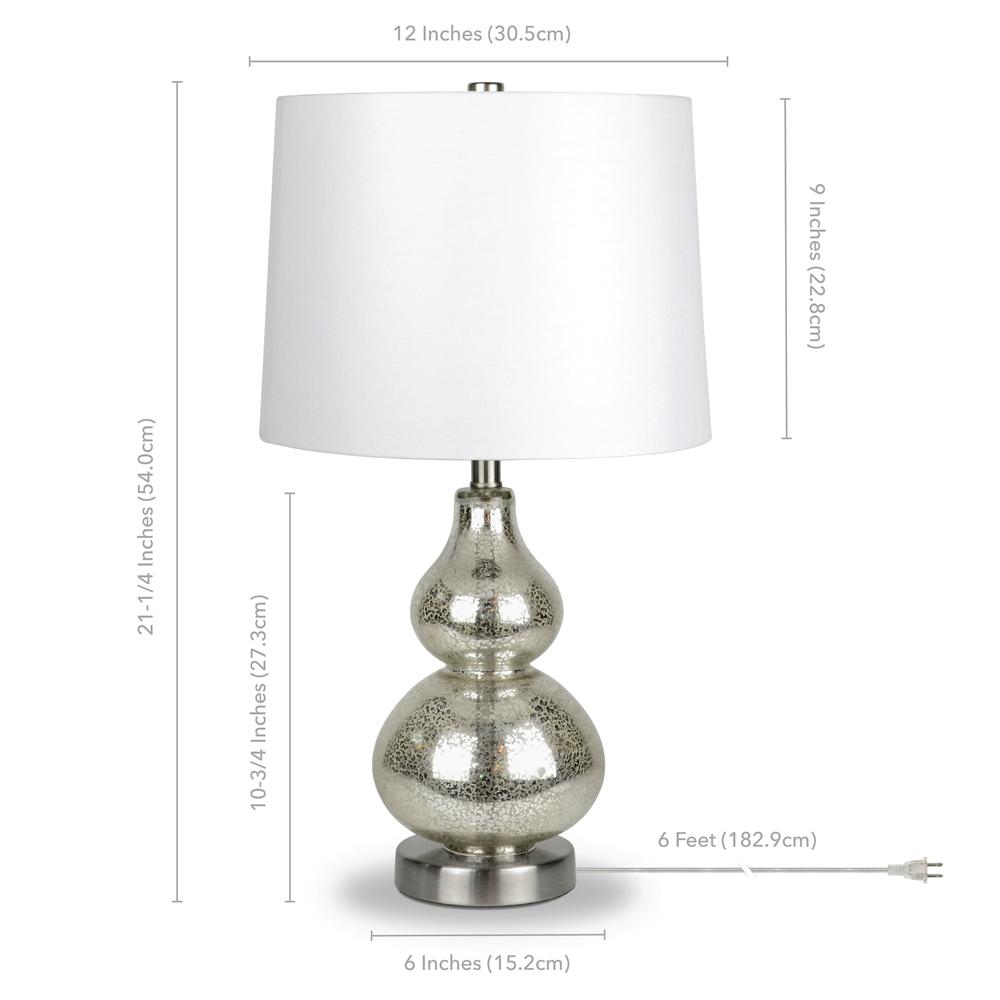 Katrina 21.25" Tall Petite Table Lamp with Fabric Shade in Mercury Glass/Satin Nickel/White. Picture 4