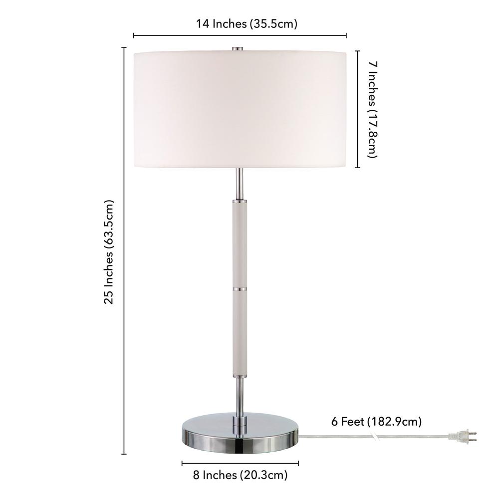 Simone 25" Tall 2-Light Table Lamp with Fabric Shade in Matte White/Polished Nickel /White. Picture 5