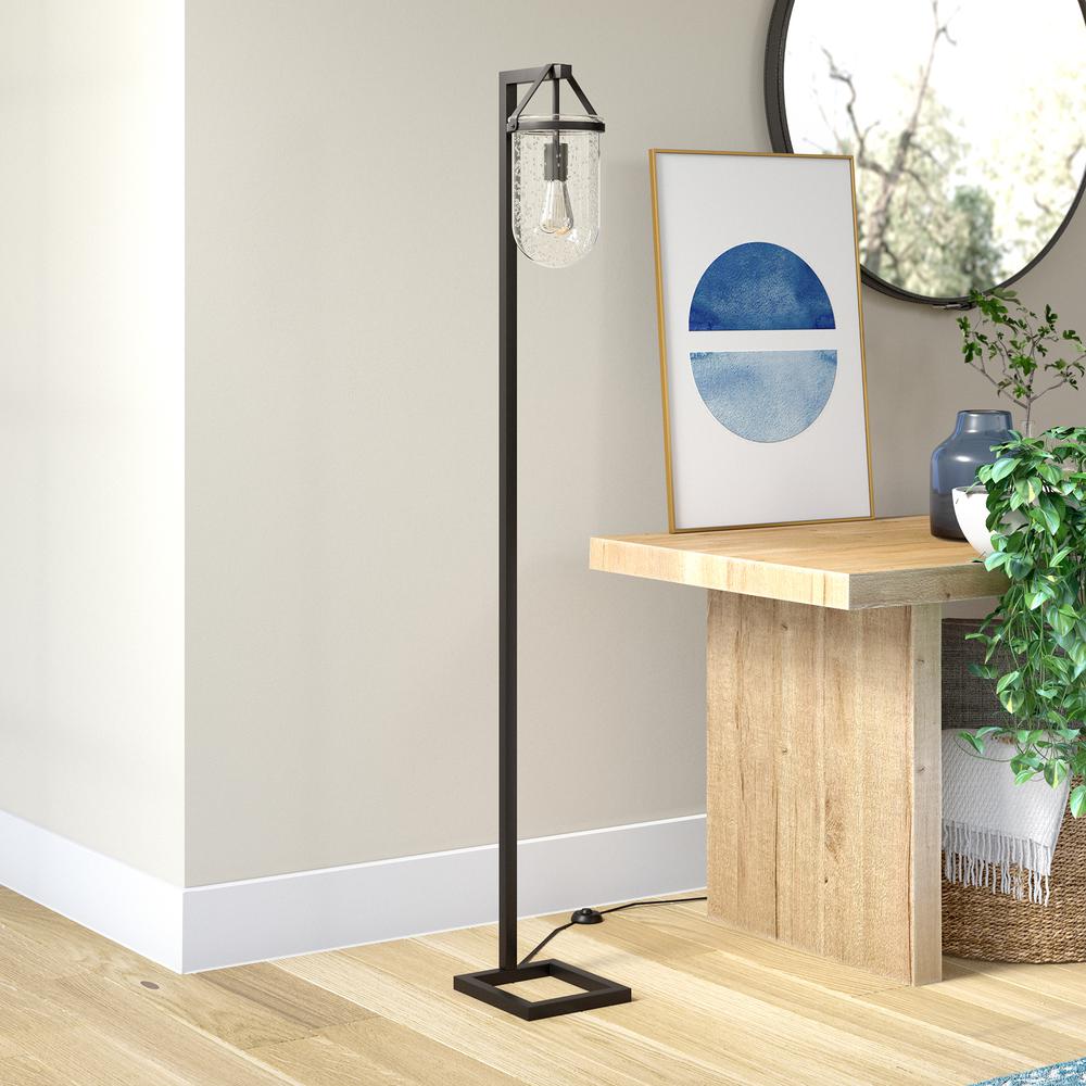 Shiloh 68" Tall Floor Lamp with Glass Shade in Blackened Bronze /Seeded. Picture 2