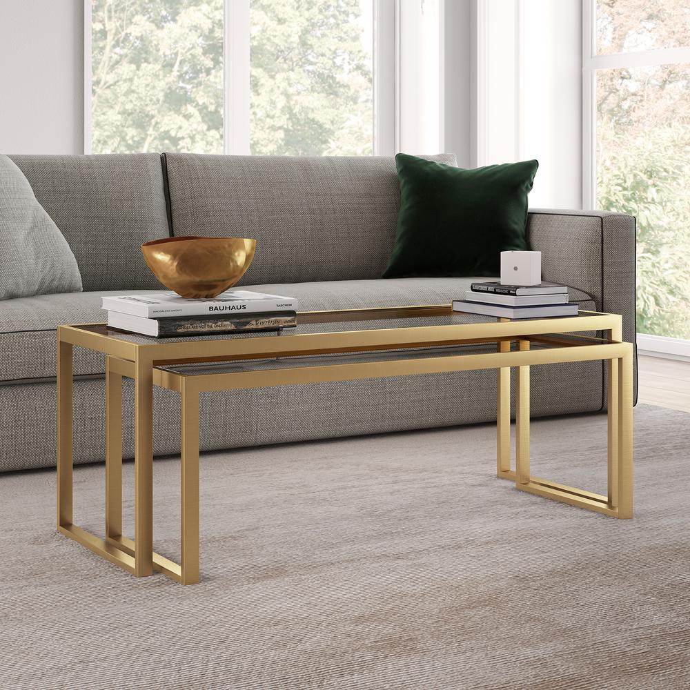 Rocco Rectangular Nested Coffee Table in Brass. Picture 2