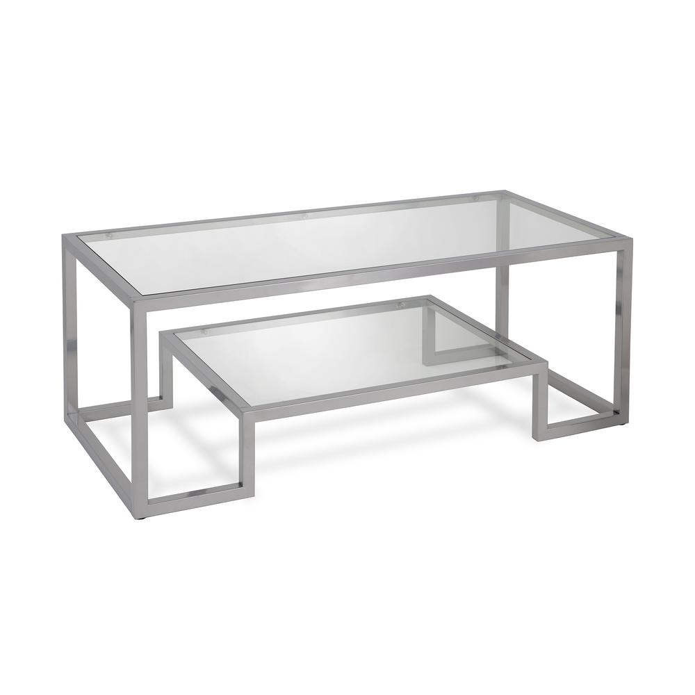 Athena 45'' Wide Rectangular Coffee Table in Satin Nickel. Picture 1
